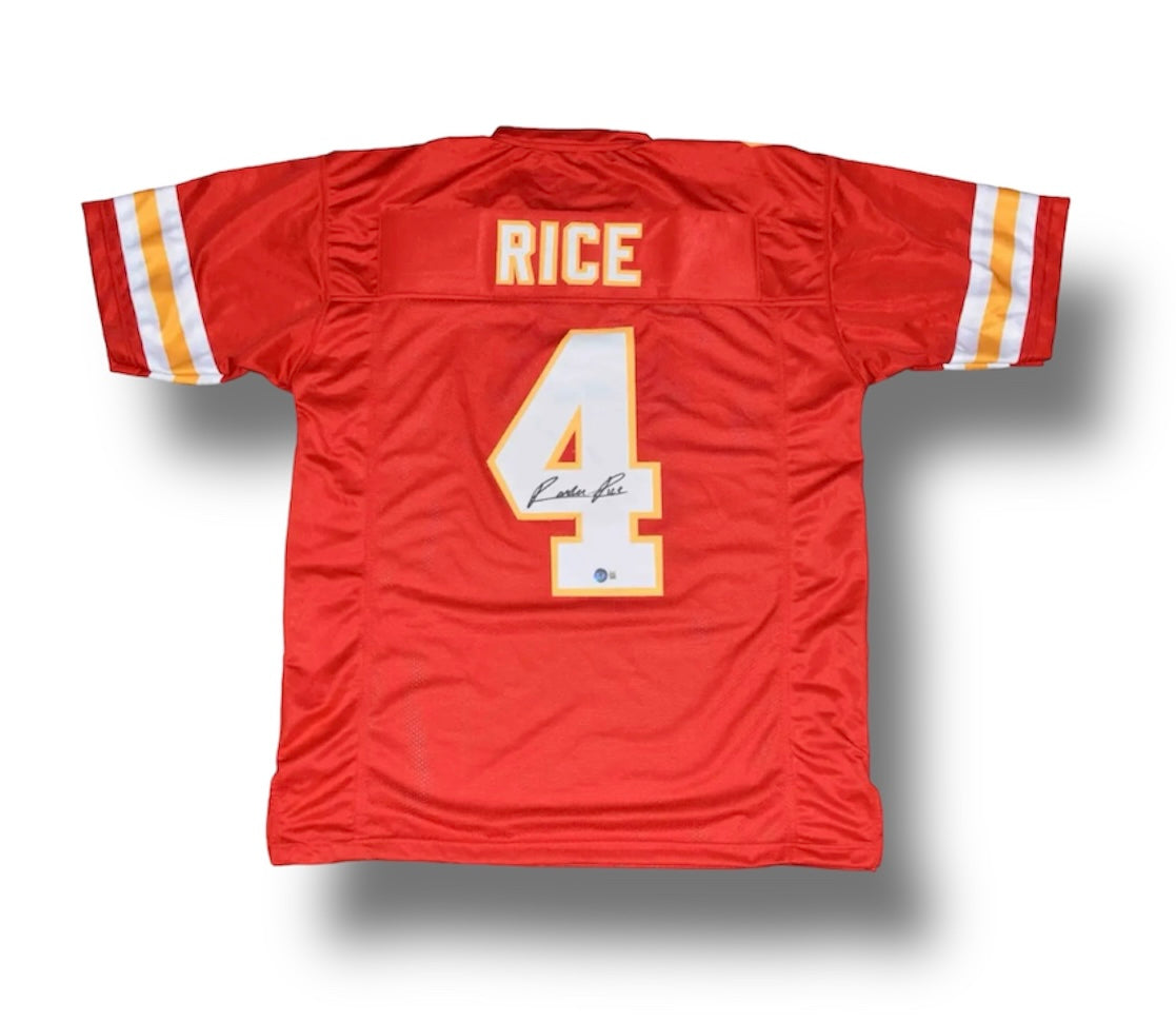 RASHEE RICE SIGNED AUTOGRAPHED KANSAS CITY CHIEFS #4 BLACK JERSEY BECKETT