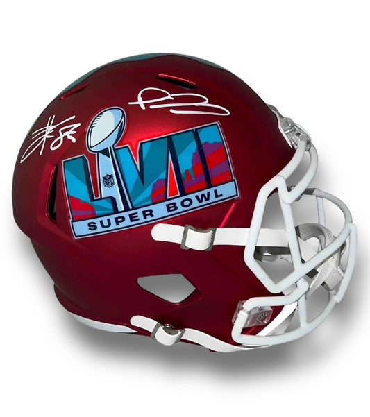Patrick Mahomes/Travis Kelce Super Bowl LVII Speed Replica Helmet Beckett COA
