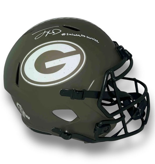 Jayden Reed Green Bay Packers Salute to Service Rep Helmet Beckett COA