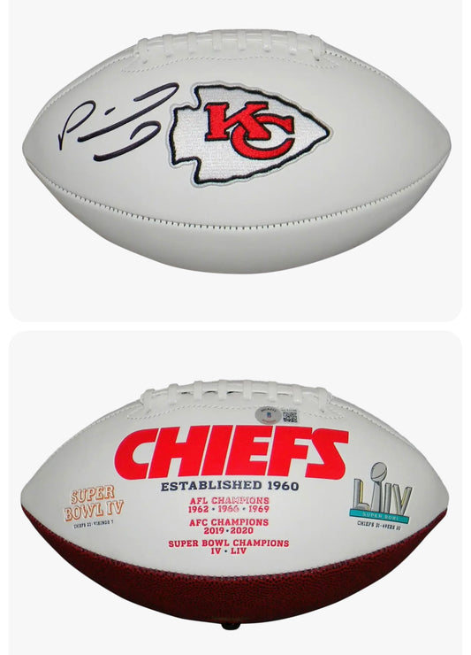 Mahomes Chiefs Super Bowl LIV White Panel Football Beckett COA