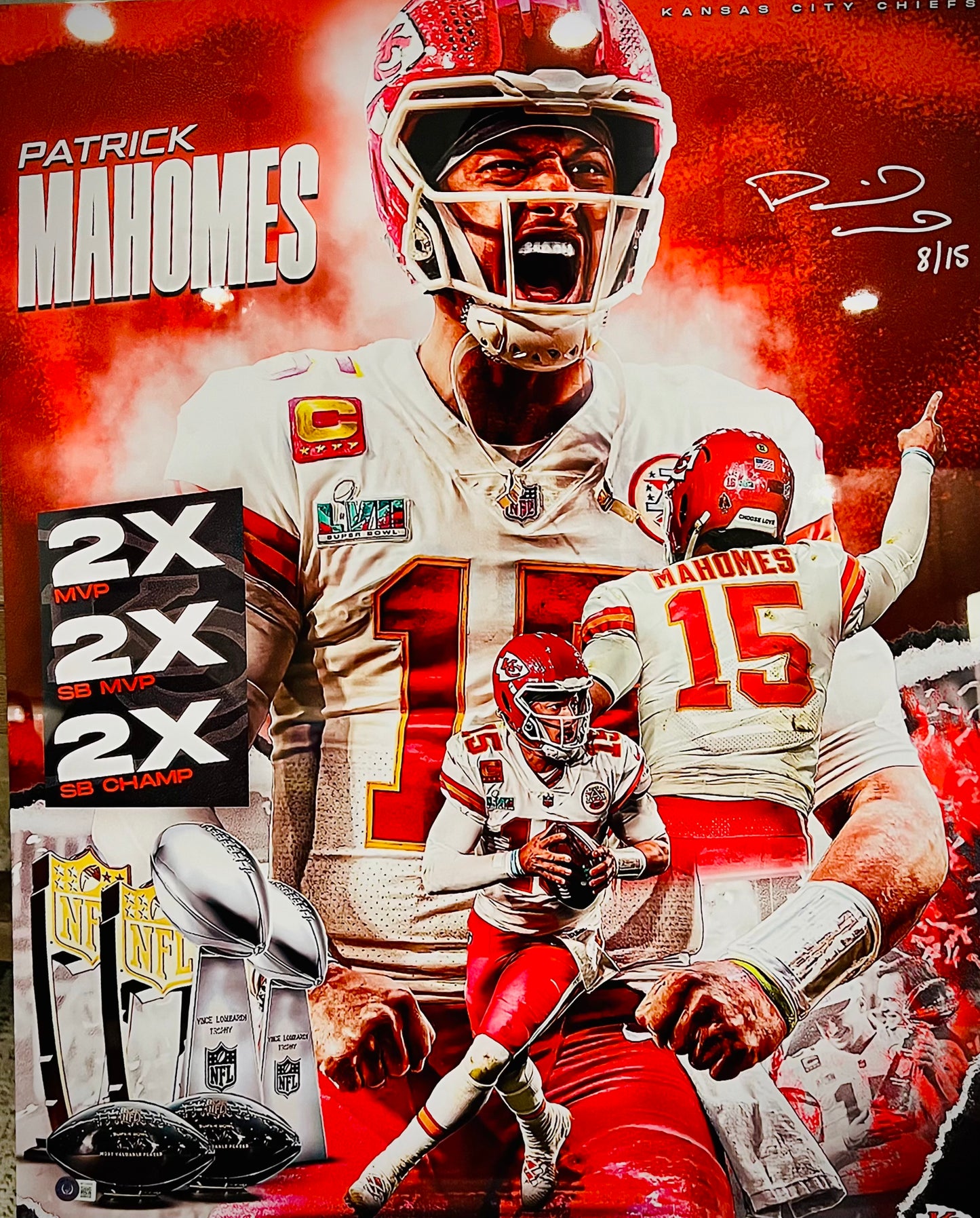 Mahomes Limited Edition 24x32 Metal Picture Beckett COA