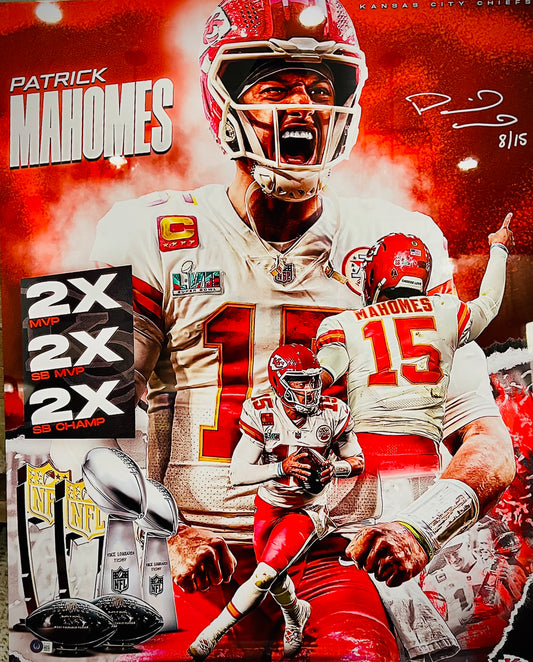Mahomes Limited Edition 24x32 Metal Picture Beckett COA